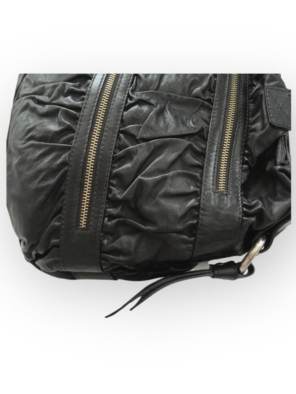 new Maria Bonita Extra ༄ Zip Pockets Leather Travel Bag ༄ Black Metallic Sheen - Picture 6 of 16